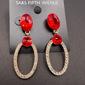 Saks Fifth Avenue Red and Gold Crystal Earrings